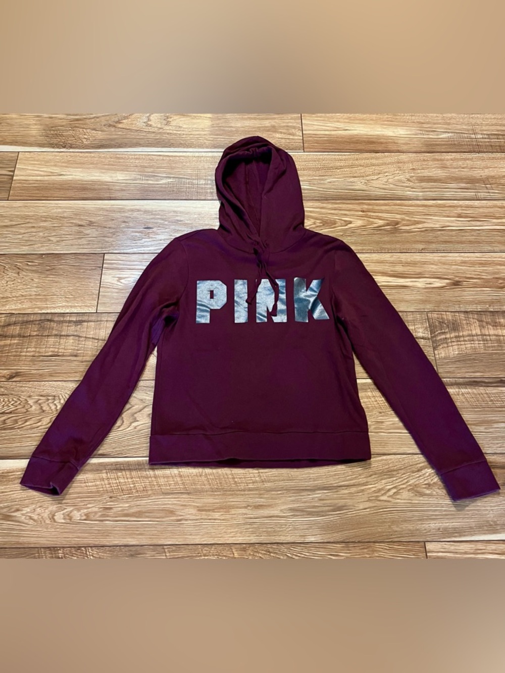 PINK Victoria's Secret Deep Wine Hoodie with Metallic Silver Logo